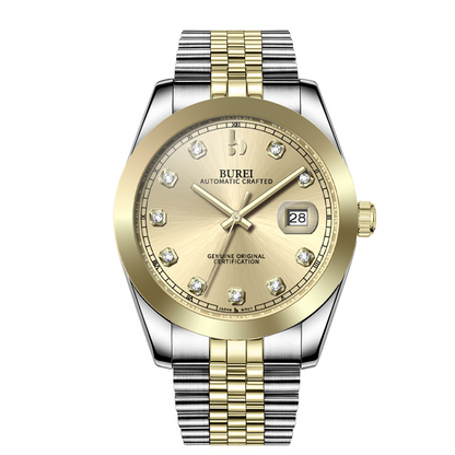 BUREI Men's Watch 41mm, Classic Stainless Steel, Waterproof Machine Watch with Date, Sapphire Crystal, Business Dress Wristwatch