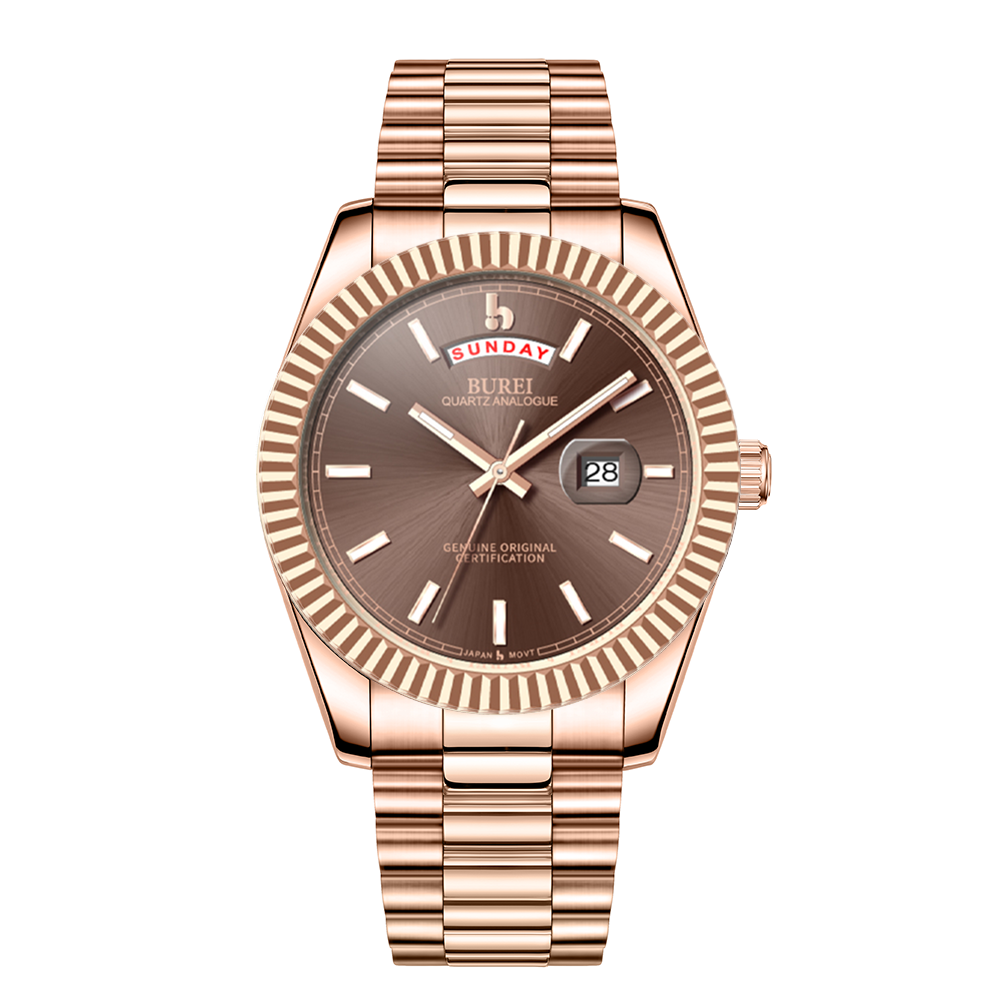 BUREI Mens Watch 41mm, Stainless Steel Analog Quartz, Waterproof with Calendar, Sapphire Crystal Dial, Business Casual Luxury Wristwatch