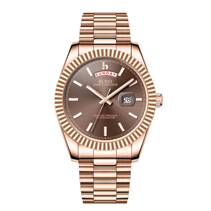 BUREI Mens Watch 41mm, Stainless Steel Analog Quartz, Waterproof with Calendar, Sapphire Crystal Dial, Business Casual Luxury Wristwatch