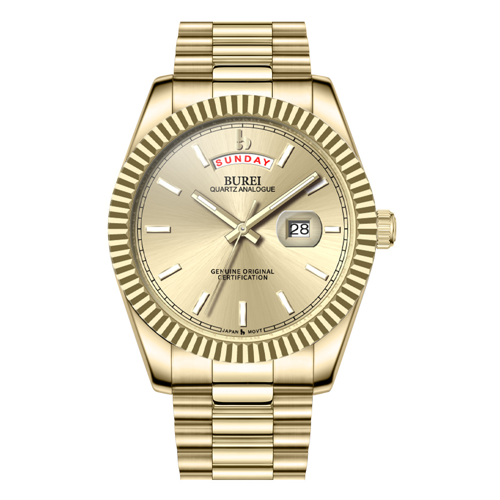BUREI Mens Watch 41mm, Stainless Steel Analog Quartz, Waterproof with Calendar, Sapphire Crystal Dial, Business Casual Luxury Wristwatch