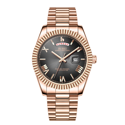 BUREI Mens Watch 41mm, Stainless Steel Analog Quartz, Waterproof with Calendar, Sapphire Crystal Dial, Business Casual Luxury Wristwatch
