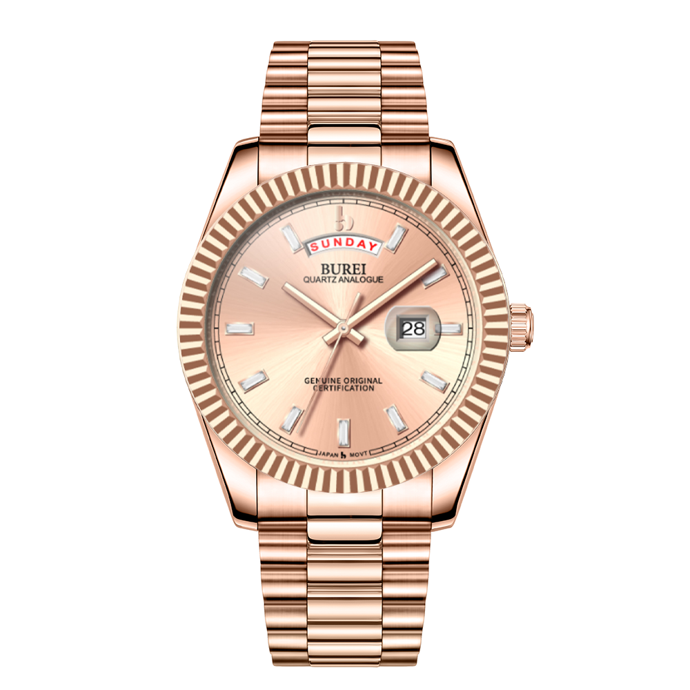 BUREI Mens Watch 41mm, Stainless Steel Analog Quartz, Waterproof with Calendar, Sapphire Crystal Dial, Business Casual Luxury Wristwatch