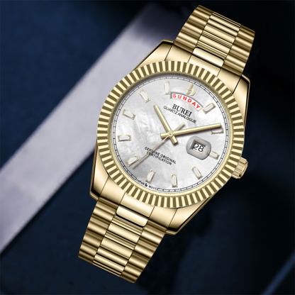 BUREI Mens Watch 41mm, Stainless Steel Analog Quartz, Waterproof with Calendar, Sapphire Crystal Dial, Business Casual Luxury Wristwatch
