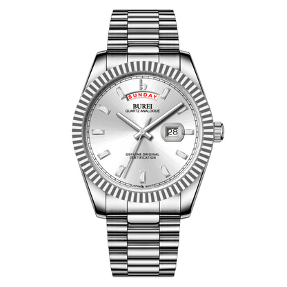 BUREI Mens Watch 41mm, Stainless Steel Analog Quartz, Waterproof with Calendar, Sapphire Crystal Dial, Business Casual Luxury Wristwatch