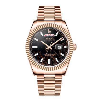 BUREI Mens Watch 41mm, Stainless Steel Analog Quartz, Waterproof with Calendar, Sapphire Crystal Dial, Business Casual Luxury Wristwatch