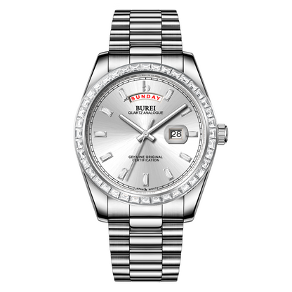 BUREI Mens Watch 41mm, Stainless Steel Analog Quartz, Waterproof with Calendar, Sapphire Crystal Dial, Business Casual Luxury Wristwatch