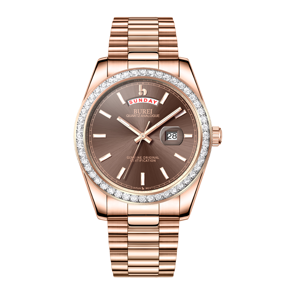BUREI Mens Watch 41mm, Stainless Steel Analog Quartz, Waterproof with Calendar, Sapphire Crystal Dial, Business Casual Luxury Wristwatch