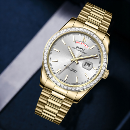 BUREI Mens Watch 41mm, Stainless Steel Analog Quartz, Waterproof with Calendar, Sapphire Crystal Dial, Business Casual Luxury Wristwatch