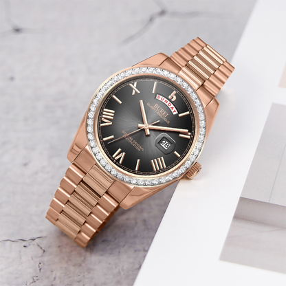 BUREI Mens Watch 41mm, Stainless Steel Analog Quartz, Waterproof with Calendar, Sapphire Crystal Dial, Business Casual Luxury Wristwatch