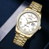 BUREI Mens Watch 41mm, Stainless Steel Analog Quartz, Waterproof with Calendar, Sapphire Crystal Dial, Business Casual Luxury Wristwatch