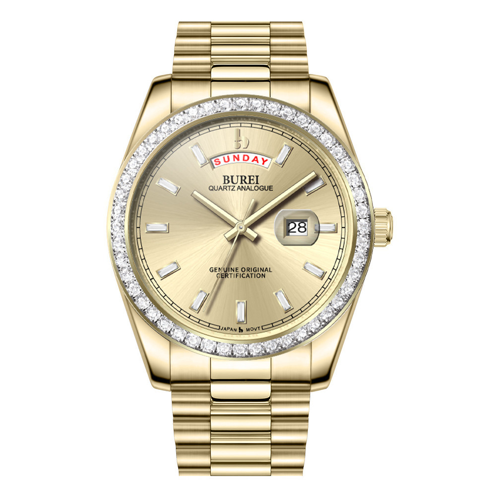 BUREI Mens Watch 41mm, Stainless Steel Analog Quartz, Waterproof with Calendar, Sapphire Crystal Dial, Business Casual Luxury Wristwatch