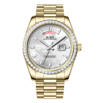BUREI Mens Watch 41mm, Stainless Steel Analog Quartz, Waterproof with Calendar, Sapphire Crystal Dial, Business Casual Luxury Wristwatch