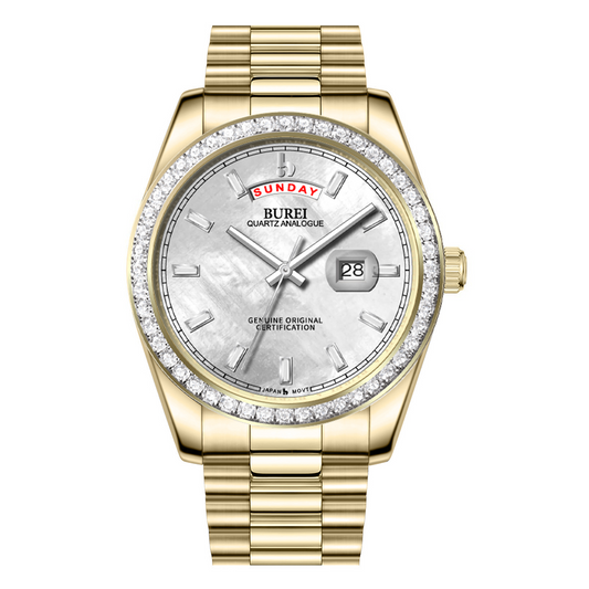 BUREI Mens Watch 41mm, Stainless Steel Analog Quartz, Waterproof with Calendar, Sapphire Crystal Dial, Business Casual Luxury Wristwatch
