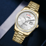 BUREI Mens Watch 41mm, Stainless Steel Analog Quartz, Waterproof with Calendar, Sapphire Crystal Dial, Business Casual Luxury Wristwatch