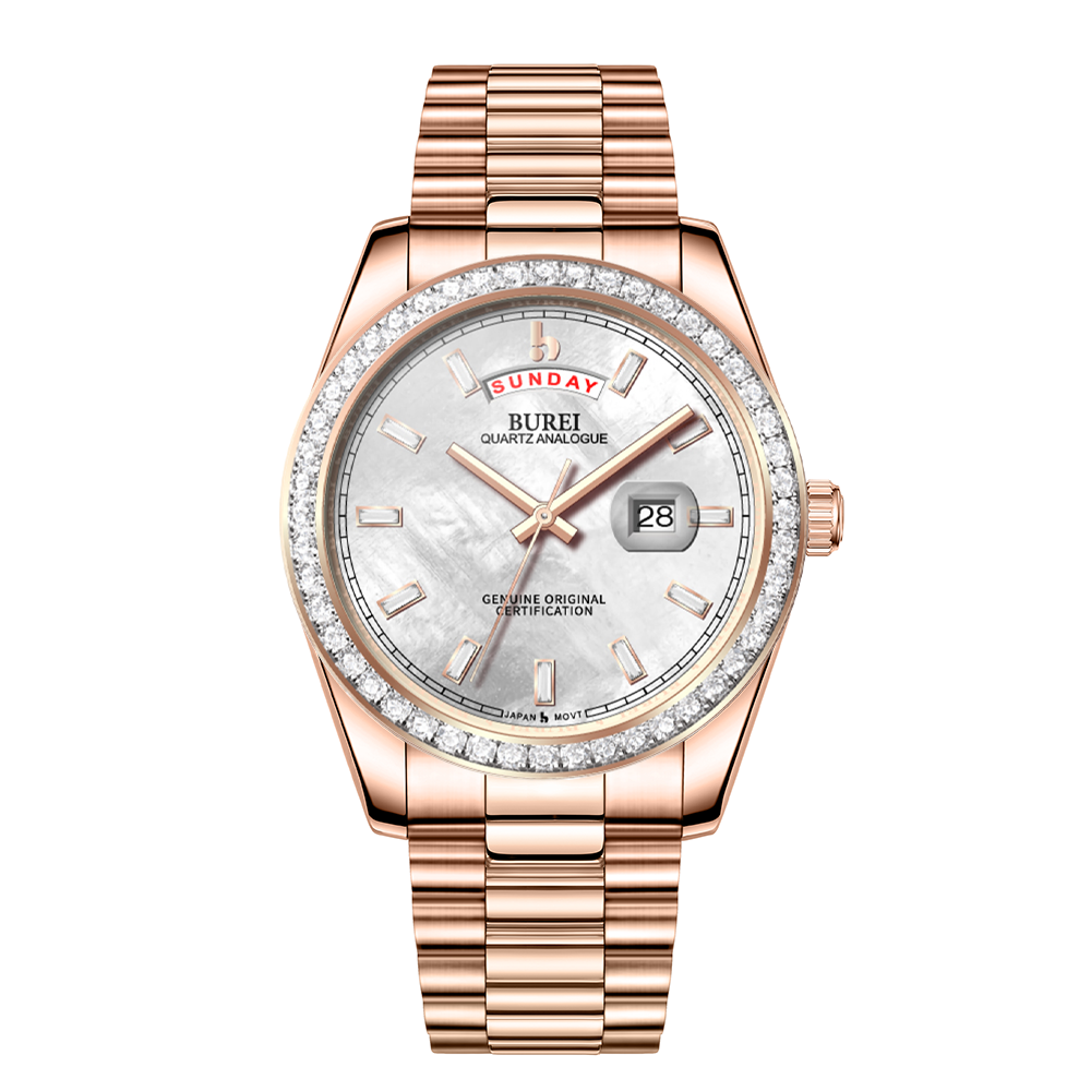 BUREI Mens Watch 41mm, Stainless Steel Analog Quartz, Waterproof with Calendar, Sapphire Crystal Dial, Business Casual Luxury Wristwatch