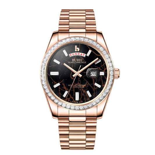 BUREI Mens Watch 41mm, Stainless Steel Analog Quartz, Waterproof with Calendar, Sapphire Crystal Dial, Business Casual Luxury Wristwatch