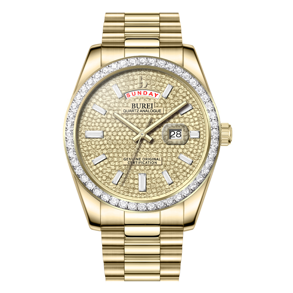 BUREI Mens Watch 41mm, Stainless Steel Analog Quartz, Waterproof with Calendar, Sapphire Crystal Dial, Business Casual Luxury Wristwatch
