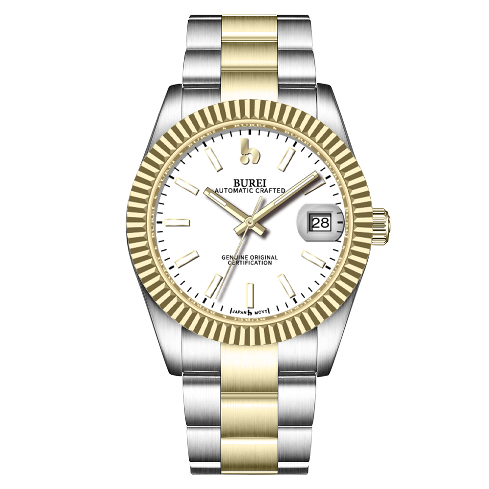 BUREI  Luxury Automatic Watch 36mm, Fashion Waterproof Mechanical Watch, Adjustable Stainless Steel Two Tone Strap