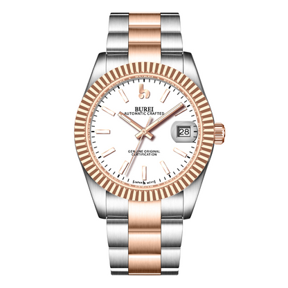 BUREI  Luxury Automatic Watch 36mm, Fashion Waterproof Mechanical Watch, Adjustable Stainless Steel Two Tone Strap