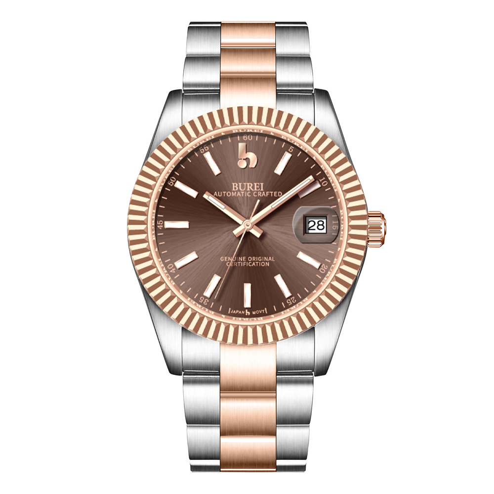 BUREI  Luxury Automatic Watch 36mm, Fashion Waterproof Mechanical Watch, Adjustable Stainless Steel Two Tone Strap