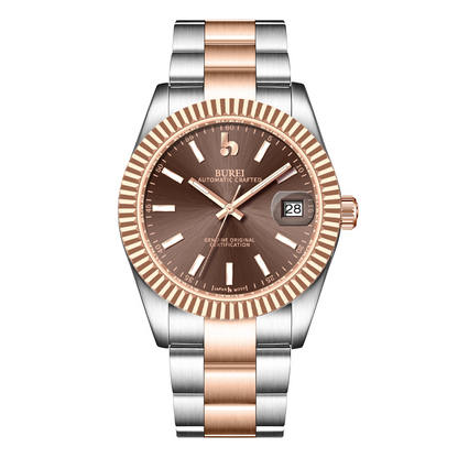 BUREI  Luxury Automatic Watch 36mm, Fashion Waterproof Mechanical Watch, Adjustable Stainless Steel Two Tone Strap