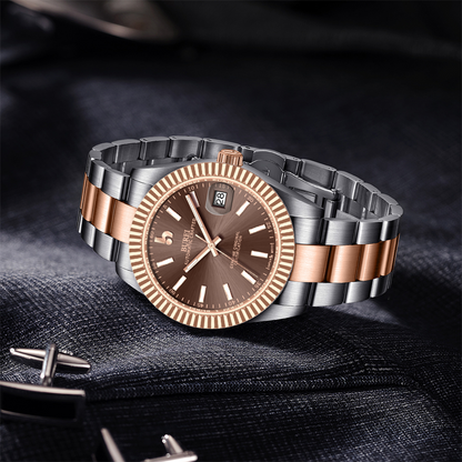 BUREI  Luxury Automatic Watch 36mm, Fashion Waterproof Mechanical Watch, Adjustable Stainless Steel Two Tone Strap