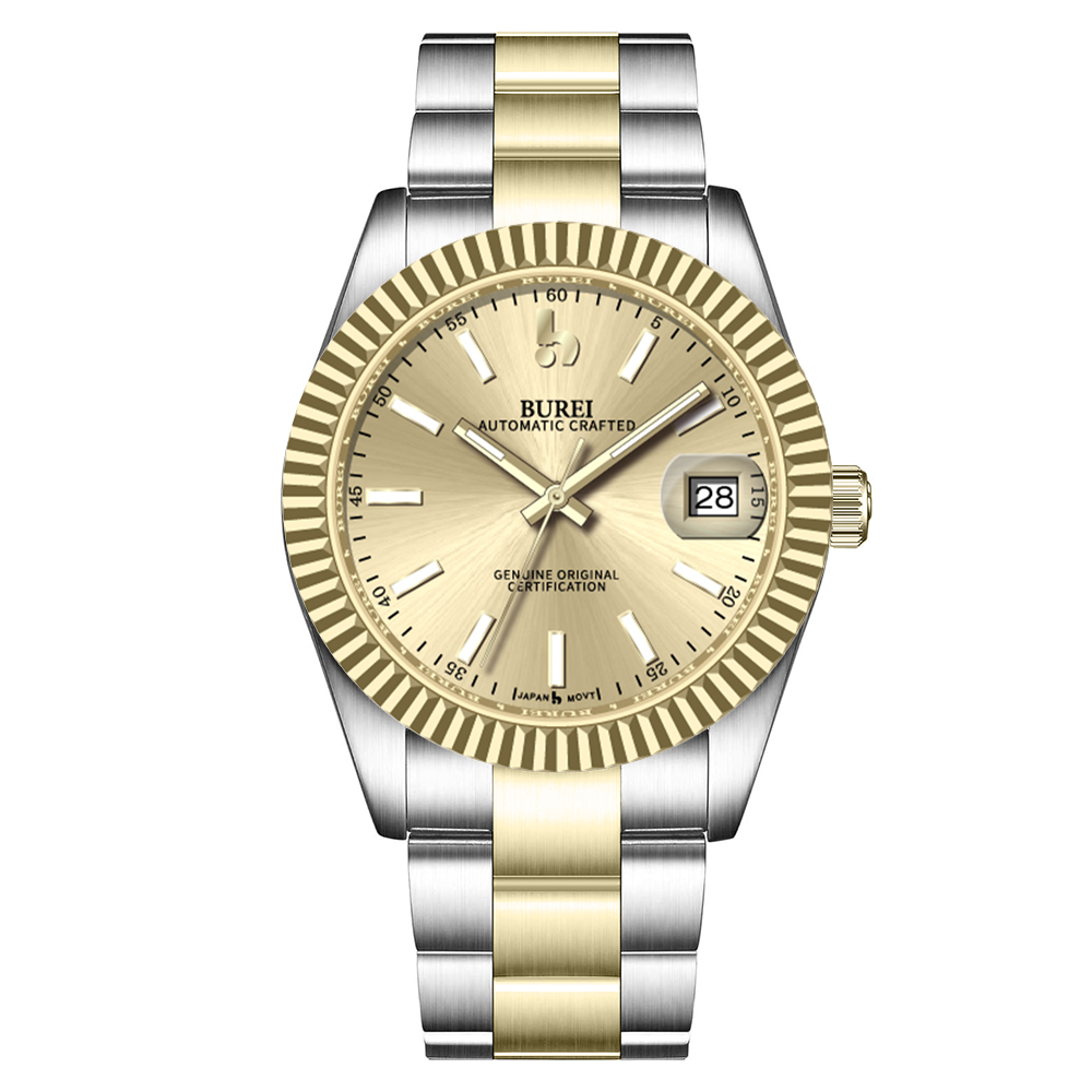 BUREI  Luxury Automatic Watch 36mm, Fashion Waterproof Mechanical Watch, Adjustable Stainless Steel Two Tone Strap