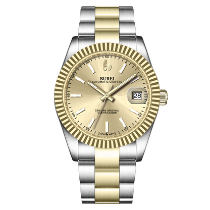 BUREI  Luxury Automatic Watch 36mm, Fashion Waterproof Mechanical Watch, Adjustable Stainless Steel Two Tone Strap