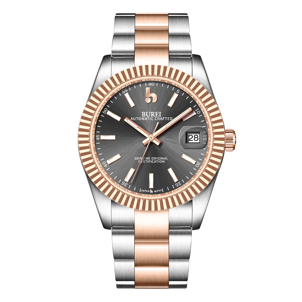 BUREI  Luxury Automatic Watch 36mm, Fashion Waterproof Mechanical Watch, Adjustable Stainless Steel Two Tone Strap