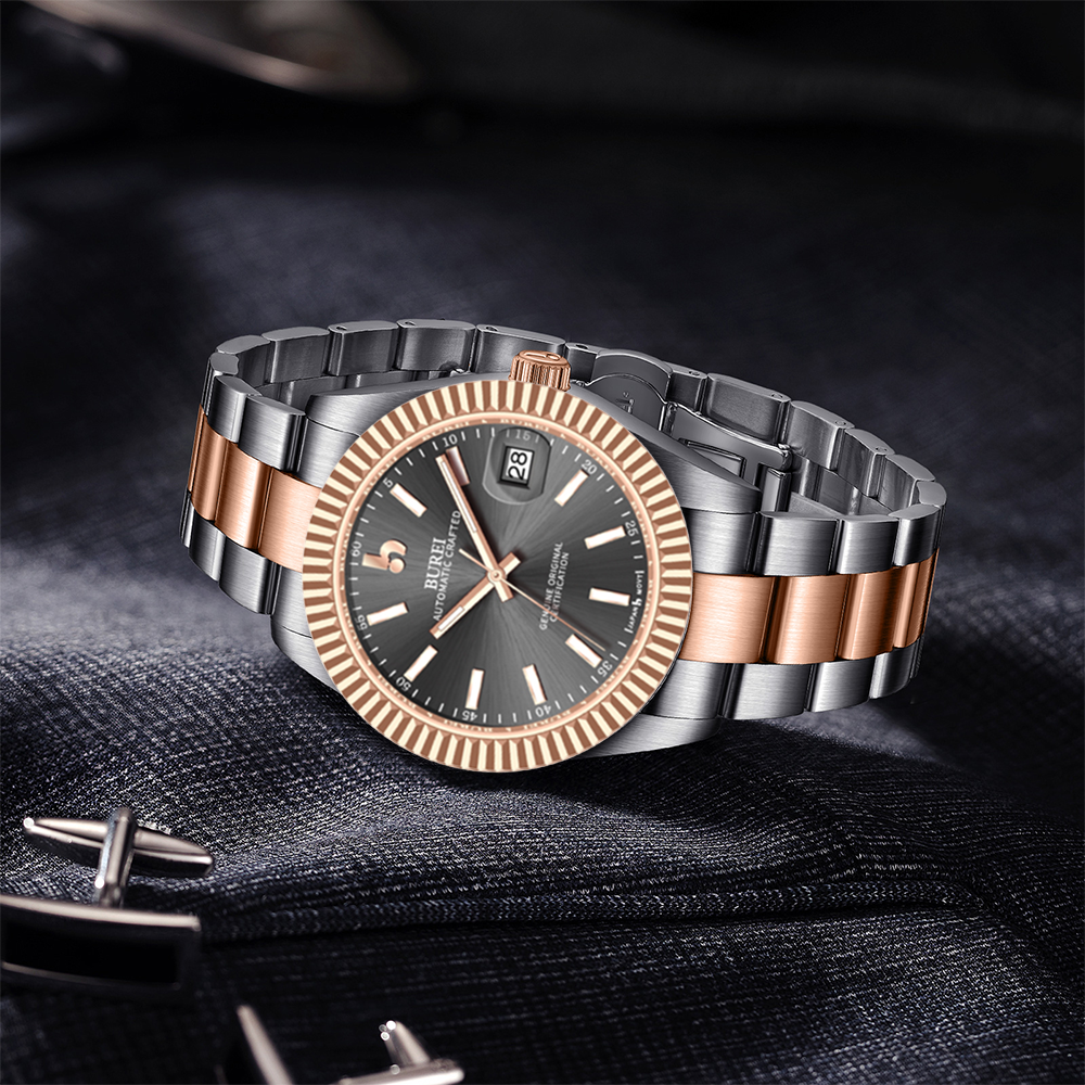 BUREI  Luxury Automatic Watch 36mm, Fashion Waterproof Mechanical Watch, Adjustable Stainless Steel Two Tone Strap