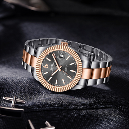 BUREI  Luxury Automatic Watch 36mm, Fashion Waterproof Mechanical Watch, Adjustable Stainless Steel Two Tone Strap