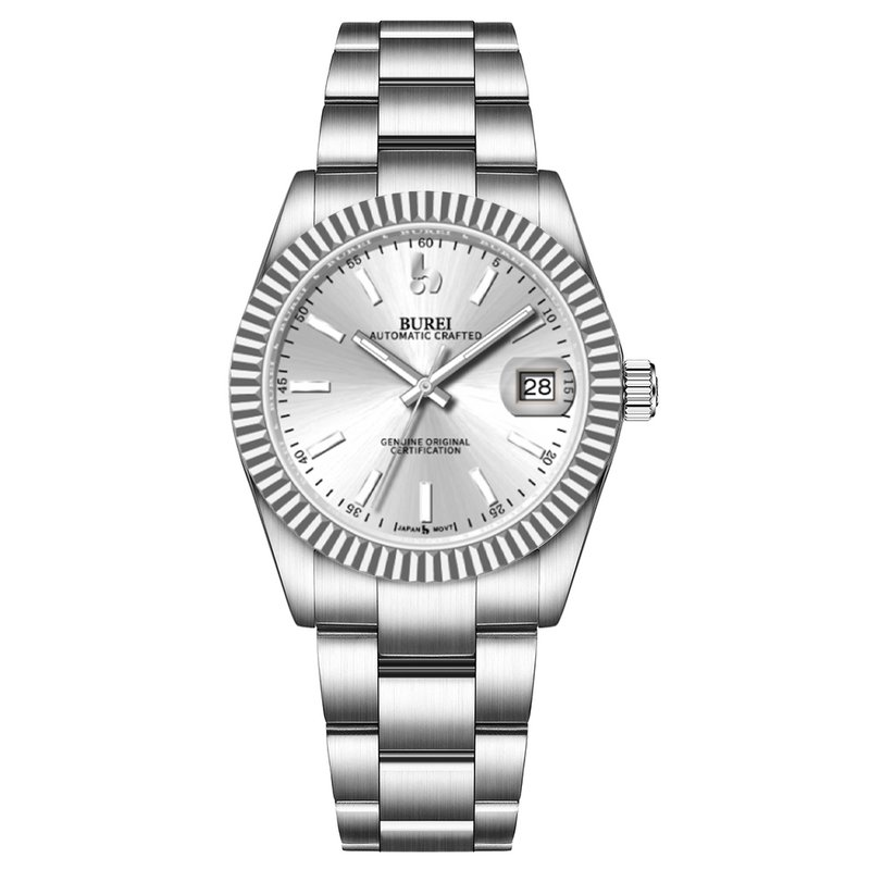 BUREI  Luxury Automatic Watch 36mm, Fashion Waterproof Mechanical Watch, Adjustable Stainless Steel Two Tone Strap