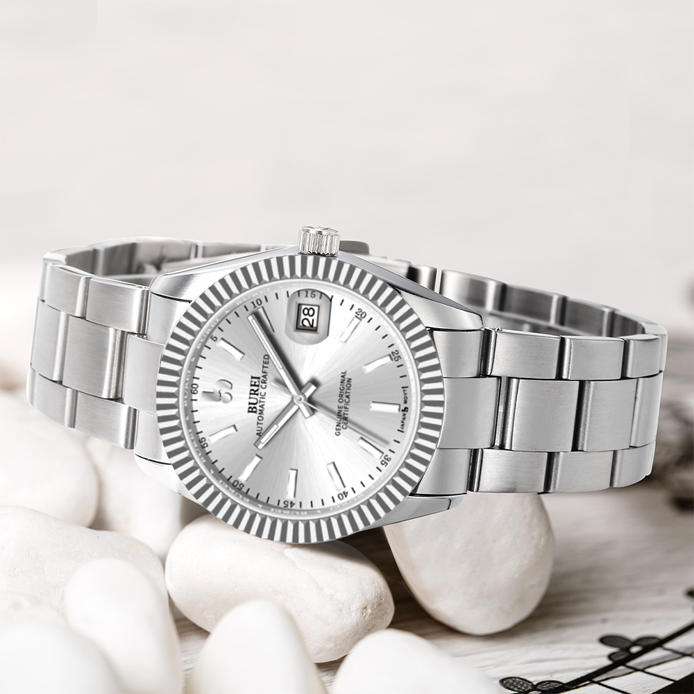 BUREI  Luxury Automatic Watch 36mm, Fashion Waterproof Mechanical Watch, Adjustable Stainless Steel Two Tone Strap