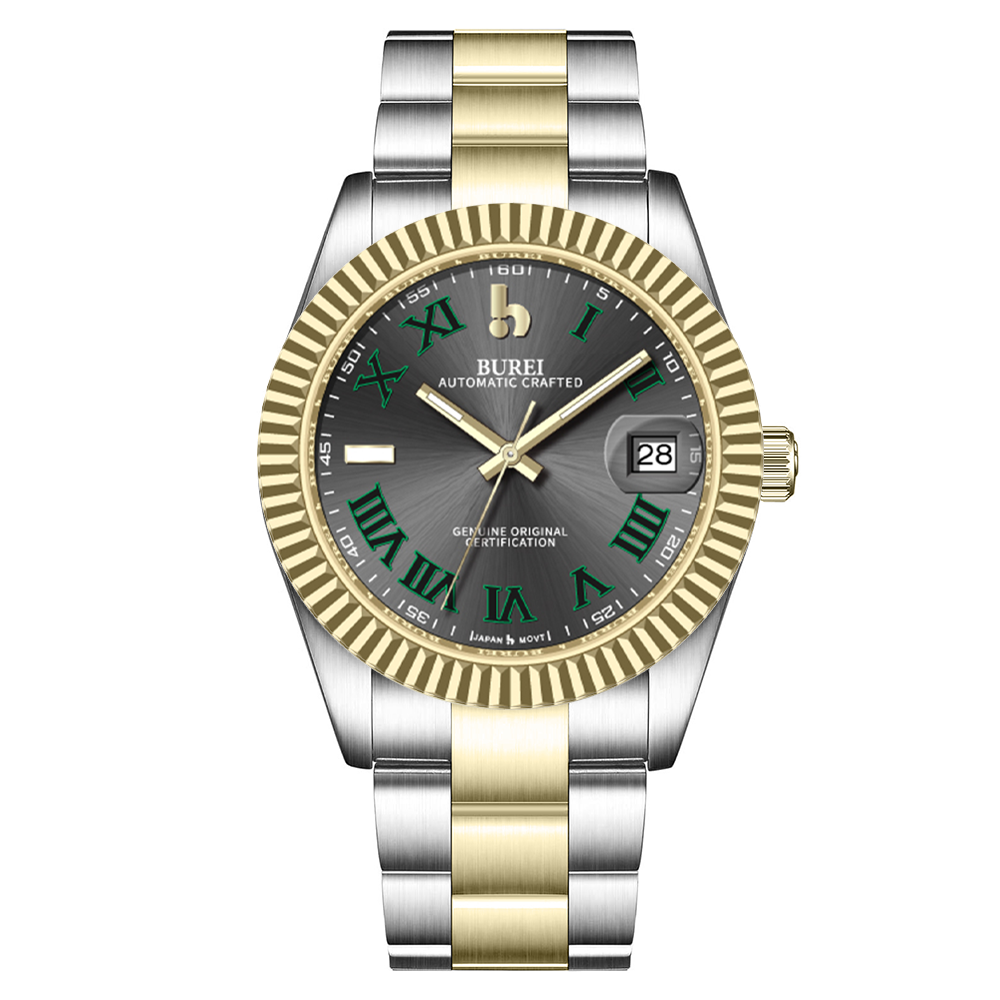 BUREI  Luxury Automatic Watch 36mm, Fashion Waterproof Mechanical Watch, Adjustable Stainless Steel Two Tone Strap