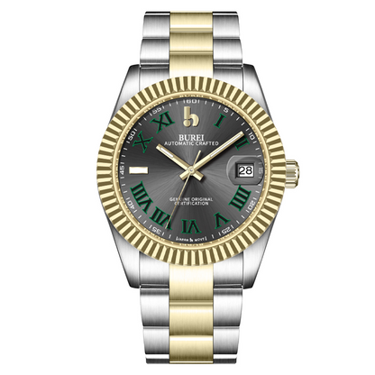 BUREI  Luxury Automatic Watch 36mm, Fashion Waterproof Mechanical Watch, Adjustable Stainless Steel Two Tone Strap
