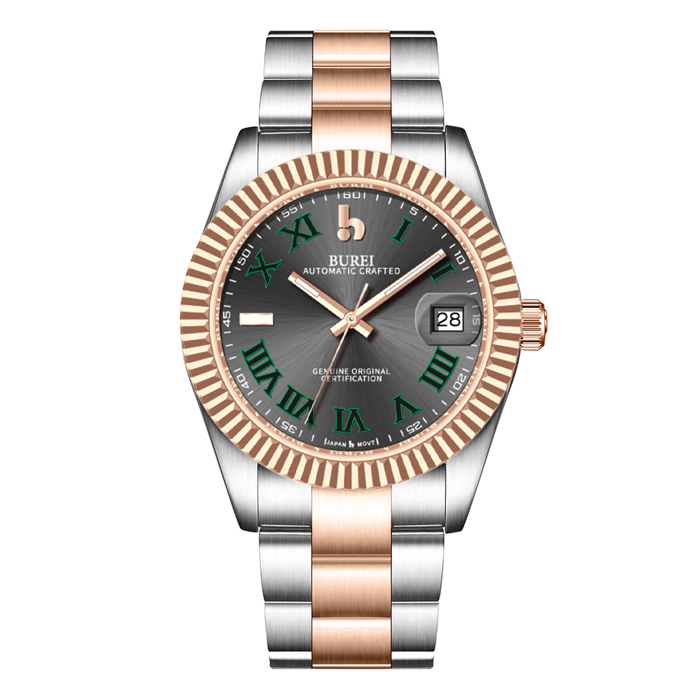 BUREI  Luxury Automatic Watch 36mm, Fashion Waterproof Mechanical Watch, Adjustable Stainless Steel Two Tone Strap