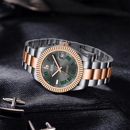 BUREI  Luxury Automatic Watch 36mm, Fashion Waterproof Mechanical Watch, Adjustable Stainless Steel Two Tone Strap