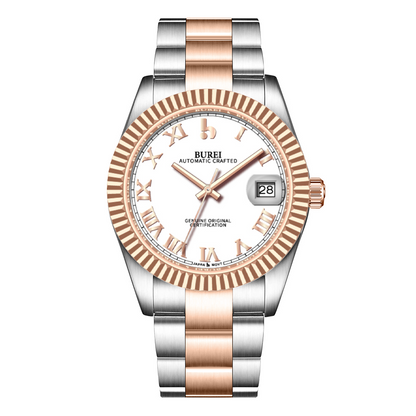 BUREI  Luxury Automatic Watch 36mm, Fashion Waterproof Mechanical Watch, Adjustable Stainless Steel Two Tone Strap