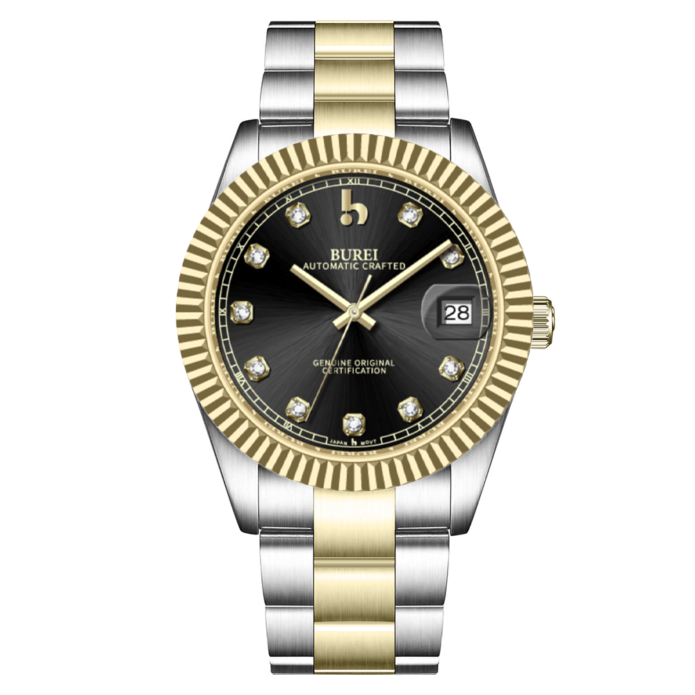 BUREI  Luxury Automatic Watch 36mm, Fashion Waterproof Mechanical Watch, Adjustable Stainless Steel Two Tone Strap