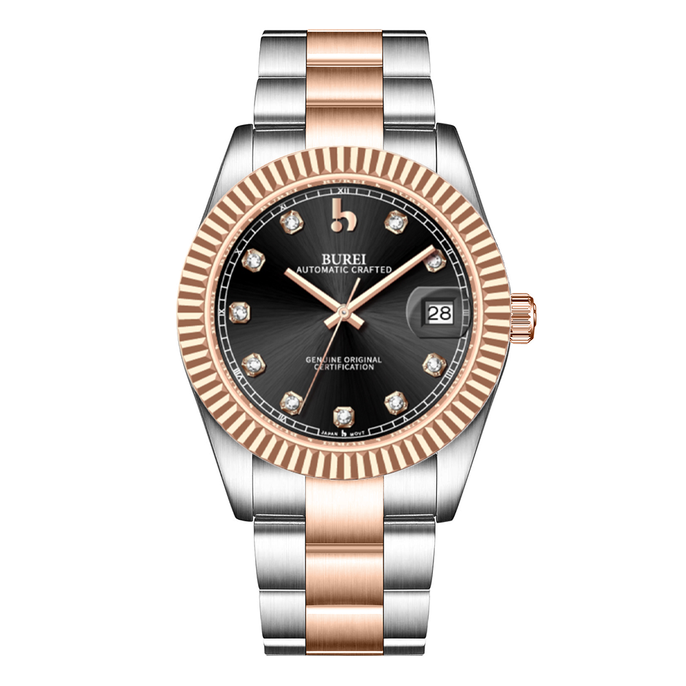 BUREI  Luxury Automatic Watch 36mm, Fashion Waterproof Mechanical Watch, Adjustable Stainless Steel Two Tone Strap
