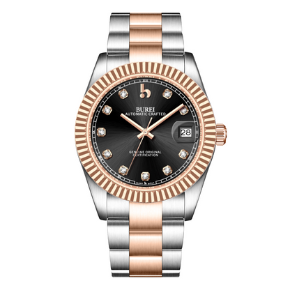 BUREI  Luxury Automatic Watch 36mm, Fashion Waterproof Mechanical Watch, Adjustable Stainless Steel Two Tone Strap