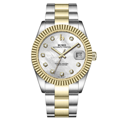BUREI  Luxury Automatic Watch 36mm, Fashion Waterproof Mechanical Watch, Adjustable Stainless Steel Two Tone Strap
