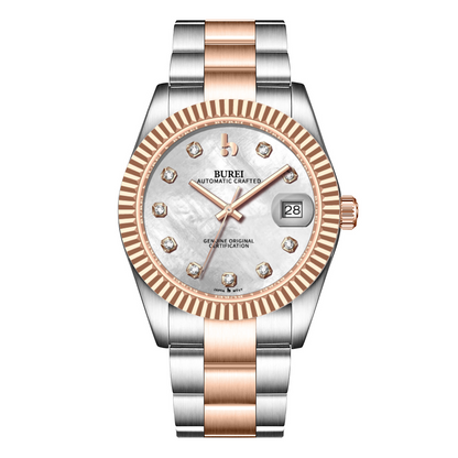 BUREI  Luxury Automatic Watch 36mm, Fashion Waterproof Mechanical Watch, Adjustable Stainless Steel Two Tone Strap