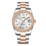 BUREI  Luxury Automatic Watch 36mm, Fashion Waterproof Mechanical Watch, Adjustable Stainless Steel Two Tone Strap