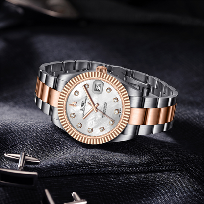 BUREI  Luxury Automatic Watch 36mm, Fashion Waterproof Mechanical Watch, Adjustable Stainless Steel Two Tone Strap