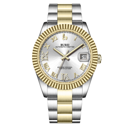 BUREI  Luxury Automatic Watch 36mm, Fashion Waterproof Mechanical Watch, Adjustable Stainless Steel Two Tone Strap