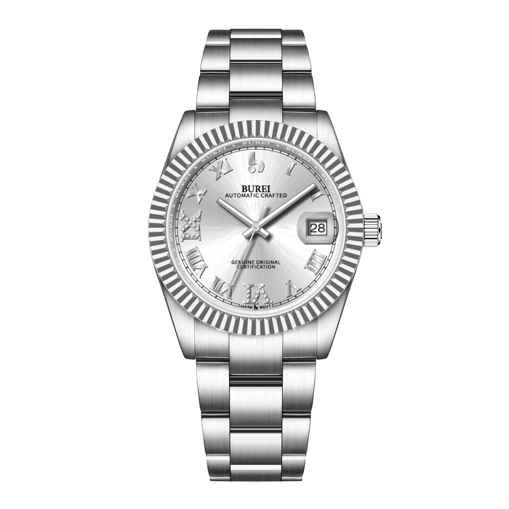 BUREI  Luxury Automatic Watch 36mm, Fashion Waterproof Mechanical Watch, Adjustable Stainless Steel Two Tone Strap