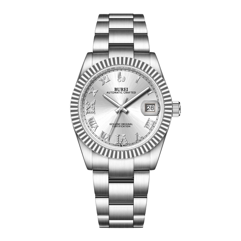 BUREI  Luxury Automatic Watch 36mm, Fashion Waterproof Mechanical Watch, Adjustable Stainless Steel Two Tone Strap