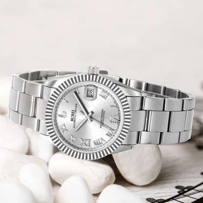 BUREI  Luxury Automatic Watch 36mm, Fashion Waterproof Mechanical Watch, Adjustable Stainless Steel Two Tone Strap
