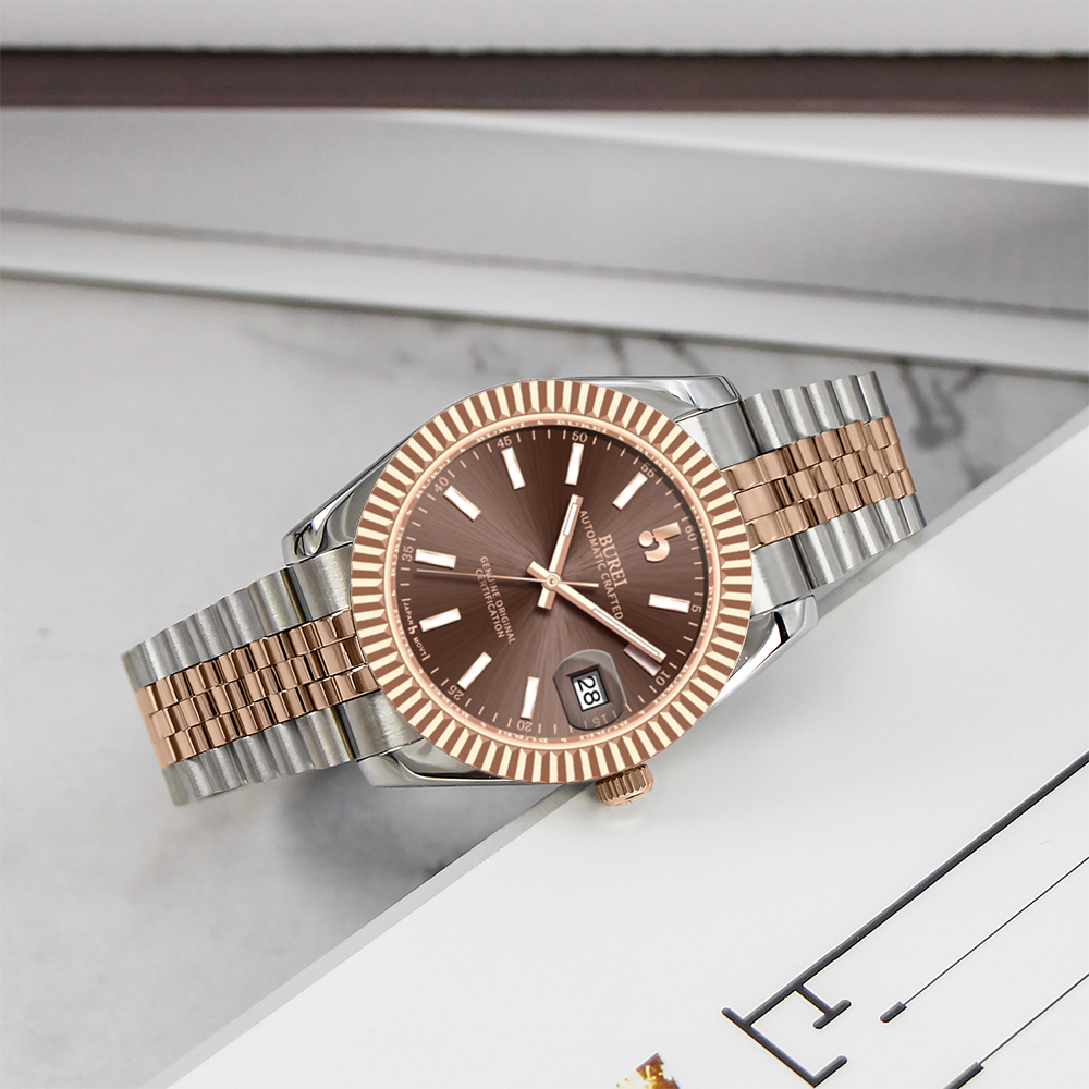 BUREI  Luxury Automatic Watch 36mm, Fashion Waterproof Mechanical Watch, Adjustable Stainless Steel Two Tone Strap